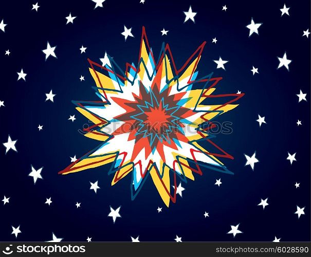 Cartoon illustration of big bang or powerful explosion in space