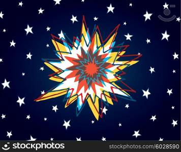 Cartoon illustration of big bang or powerful explosion in space