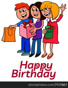 Cartoon Illustration of Birthday Anniversary Greeting Card Design with Happy Children