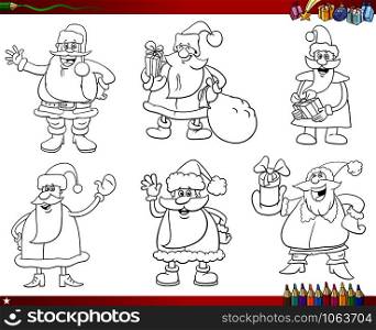 Cartoon Illustration of Black and White Collection with Santa Claus Christmas Characters Coloring Book Page