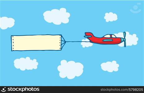 Cartoon illustration of blank message on plane sign or banner