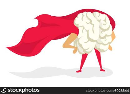 Cartoon illustration of brain super hero with cape
