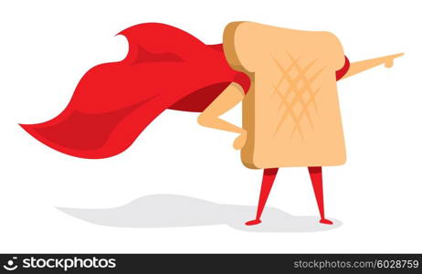 Cartoon illustration of bread or toast super hero with cape