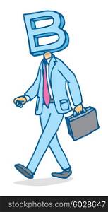 Cartoon illustration of businessman walking with business on his mind