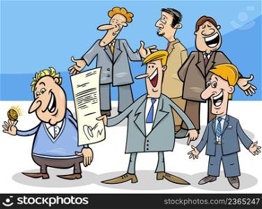 Cartoon illustration of businessmen or managers comic characters group