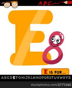 Cartoon Illustration of Capital Letter E from Alphabet with Eight Number for Children Education