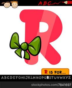 Cartoon Illustration of Capital Letter R from Alphabet with Ribbon for Children Education