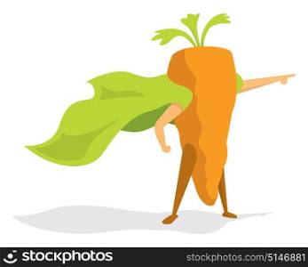 Cartoon illustration of carrot super hero saving the day