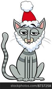 Cartoon illustration of cat animal character with Santa beard on Christmas time
