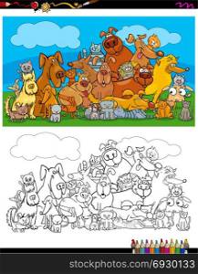 Cartoon Illustration of Cats and Dogs Animal Characters Group Color Book Activity