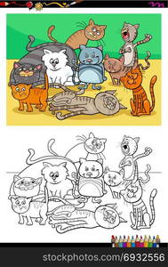 Cartoon Illustration of Cats and Kittens Animal Characters Group Coloring Book Activity