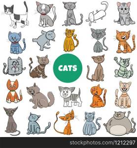 Cartoon Illustration of Cats and Kittens Animal Characters Large Set