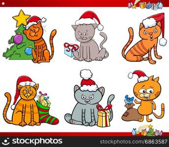 Cartoon Illustration of Cats Animal Characters on Christmas Time Set
