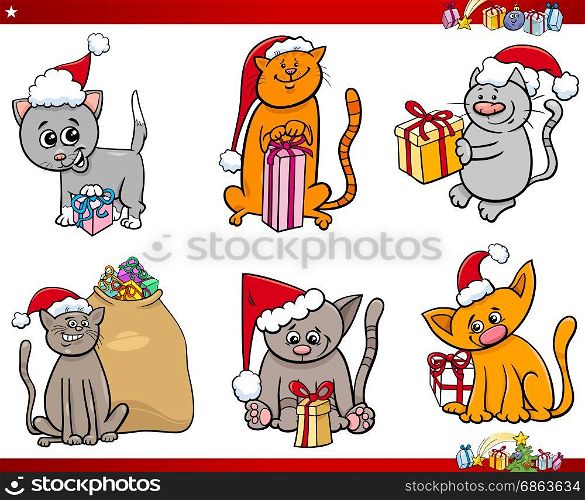 Cartoon Illustration of Cats Animal Characters Set on Christmas Time