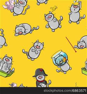 Cartoon Illustration of Cats Animal Characters Wallpaper or Seamless Pattern Design