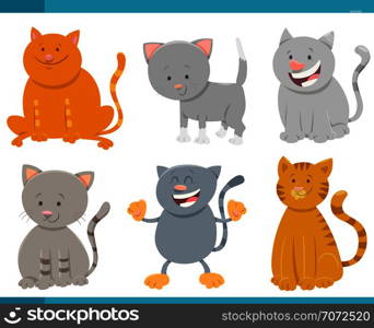 Cartoon Illustration of Cats or Kittens Comic Characters Set