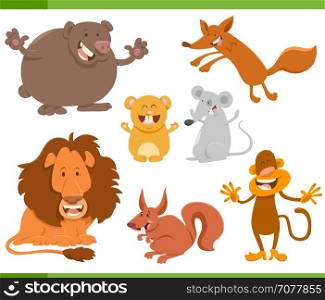 Cartoon Illustration of Cheerful Animal Characters Set