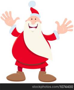 Cartoon Illustration of Cheerful Santa Claus Character on Christmas Time