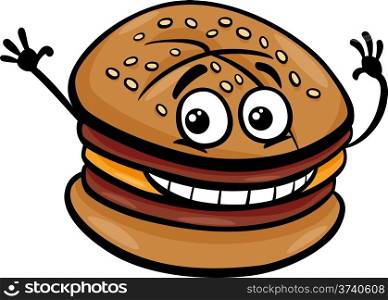 Cartoon Illustration of Cheeseburger or Hamburger Fast Food Character Clip Art