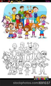 Cartoon Illustration of Children and Teenager Characters Coloring Book Activity