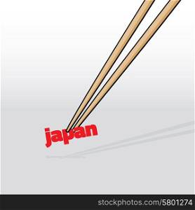 Cartoon illustration of chopsticks taking a japan word food