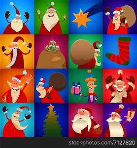 Cartoon Illustration of Christmas Holiday Santa Claus Characters Design or Pattern