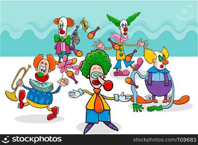 Cartoon Illustration of Circus Clowns Characters Group