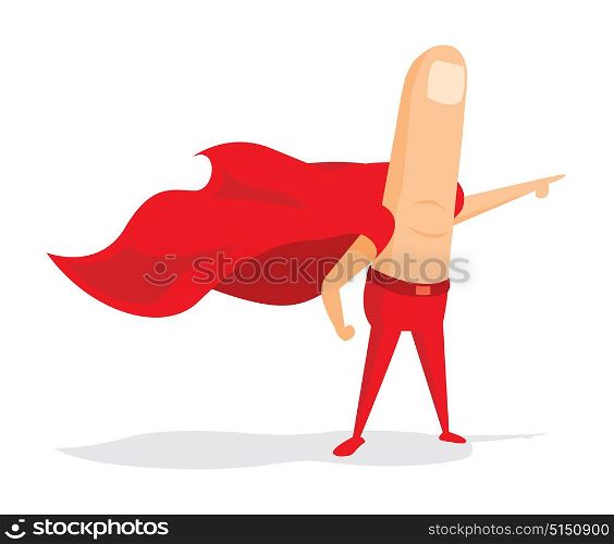 Cartoon illustration of clicker finger super hero with cape