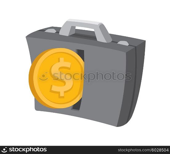 Cartoon illustration of coin or money entering a business portfolio