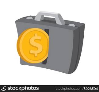 Cartoon illustration of coin or money entering a business portfolio