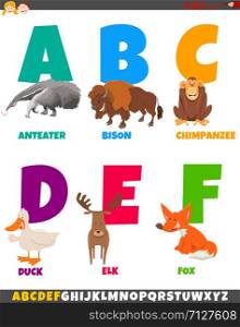 Cartoon Illustration of Colorful Alphabet Set from Letter A to F with Funny Animal Characters