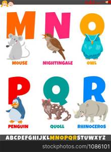 Cartoon Illustration of Colorful Alphabet Set from Letter M to R with Funny Animal Characters