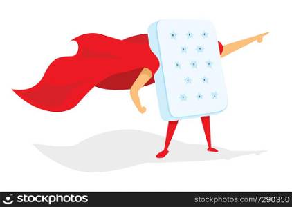 Cartoon illustration of comfortable mattress hero saving the day