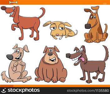 Cartoon Illustration of Comic Dogs and Puppies Pet Animal Characters Collection Set