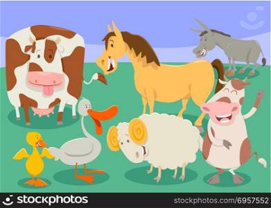 Cartoon Illustration of Comic Farm Animal Characters Group. funny farm animal characters group cartoon