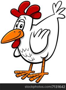 Cartoon Illustration of Comic Hen or Chicken Farm Bird Animal Character