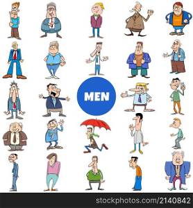 Cartoon illustration of comic men characters big set