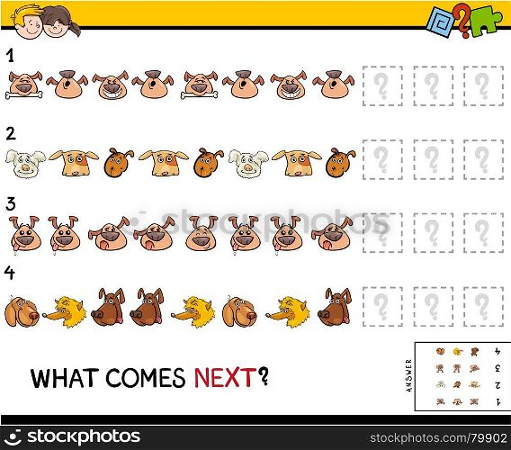 Cartoon Illustration of Completing the Pattern Educational Activity Game for Preschool Children with Dogs Animal Characters