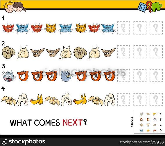 Cartoon Illustration of Completing the Pattern Educational Activity Game for Preschool Children with Cats and Dogs Animal Characters