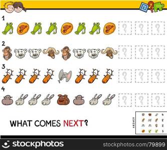 Cartoon Illustration of Completing the Pattern Educational Activity Game for Preschool Children with Animal Characters