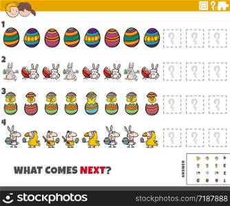 Cartoon Illustration of Completing the Pattern Educational Game for Children with Easter Holiday Characters
