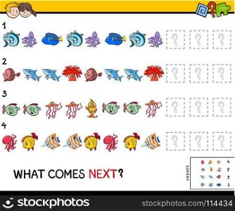 Cartoon Illustration of Completing the Pattern Educational Game for Preschool Children with Sea Life Animal Characters