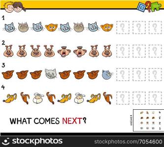 Cartoon Illustration of Completing the Pattern Educational Game for Preschool Children with Pets Animal Characters