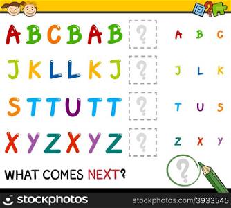 Cartoon Illustration of Completing the Pattern Educational Task for Preschool Children with Alphabet Letters