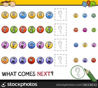 Cartoon Illustration of Completing the Pattern Educational Task for Preschool Children with Emotions Signs