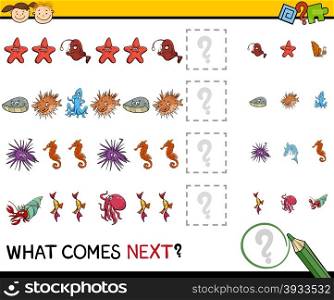 Cartoon Illustration of Completing the Pattern Educational Task for Preschool Children with Sea Animals