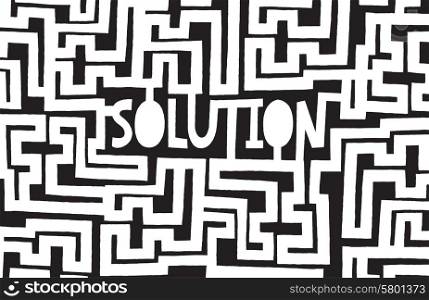 Cartoon illustration of complex maze to find a solution