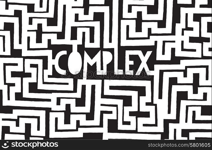 Cartoon illustration of complex word inside a chaotic maze