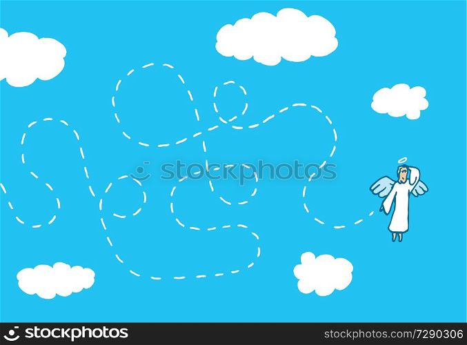 Cartoon illustration of confused angel on erratic flight