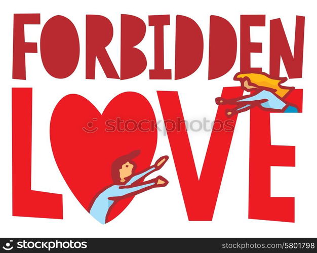 Cartoon illustration of couple in forbidden love struggling to be together